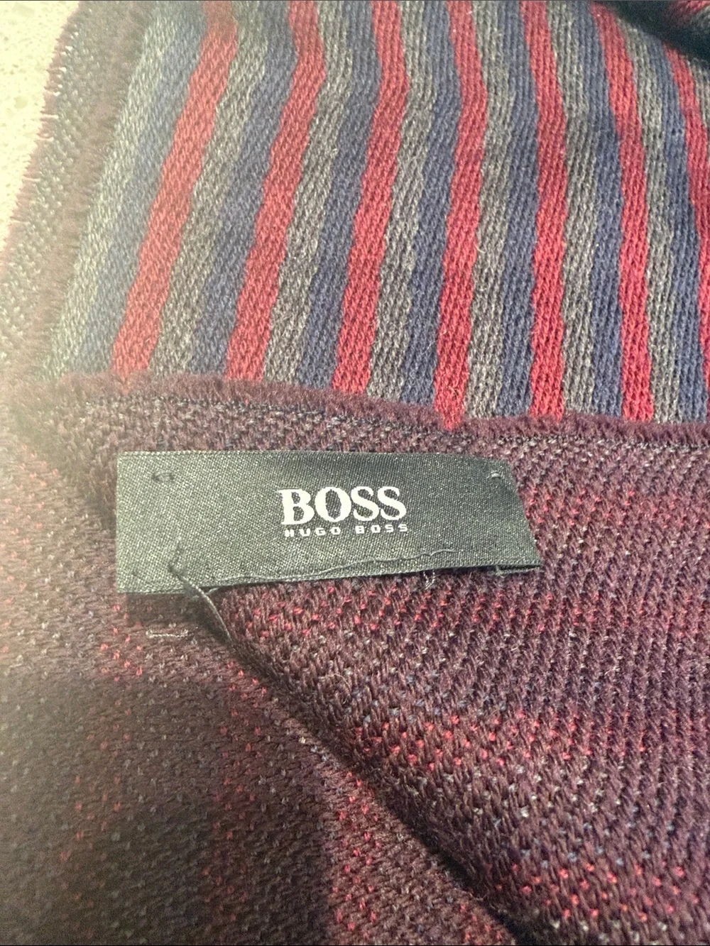 Hugo Boss Striped Wool Scarf in Navy & Burgundy